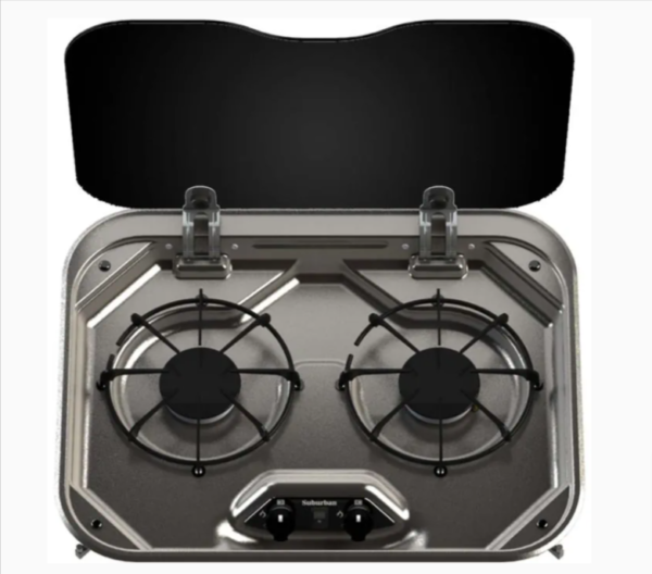 Ford Econoline Cooktop Suburban Stainless Steel 2-Burner Drop-In Battery Spark Cooktop w/ Glass Cover