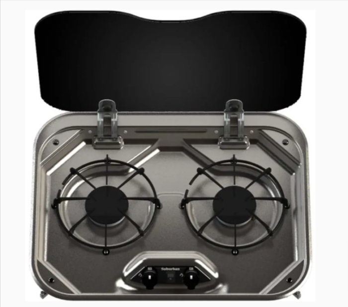 Ford Econoline Cooktop Ford Econoline Cooktop Suburban Stainless Steel 2-Burner Drop-In Battery Spark Cooktop w/ Glass Cover