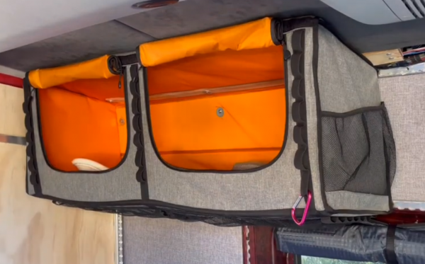 Ford_Eseries_Conversion-Camper-mule-bag-overhead-storage-3-feet-installed
