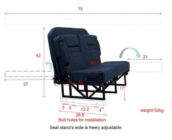 Ford E-Series Camper Van Convertible 2 Person Seat Sleeper Bench Folding Seat Bed Ford Econoline camper van convertible seat sleeper - Image 1