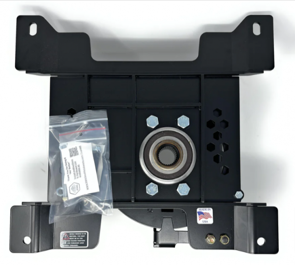 Direct Bolt-in Seat Swivel for Ford E-Series Vans, including Econoline models. Made in the USA, maintains stock seat height and pitch. Enjoy wobble-free operation with six seating positions and a maintenance-free unit-bearing design. Mounting hardware and instructions included for easy installation."